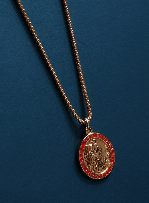 Gold Saint Christopher Red enamel pendant Necklaces WE ARE ALL SMITH: Men's Jewelry & Clothing.   