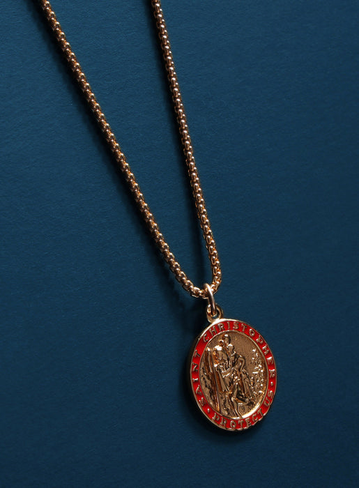 Gold Saint Christopher Red enamel pendant Necklaces WE ARE ALL SMITH: Men's Jewelry & Clothing.   