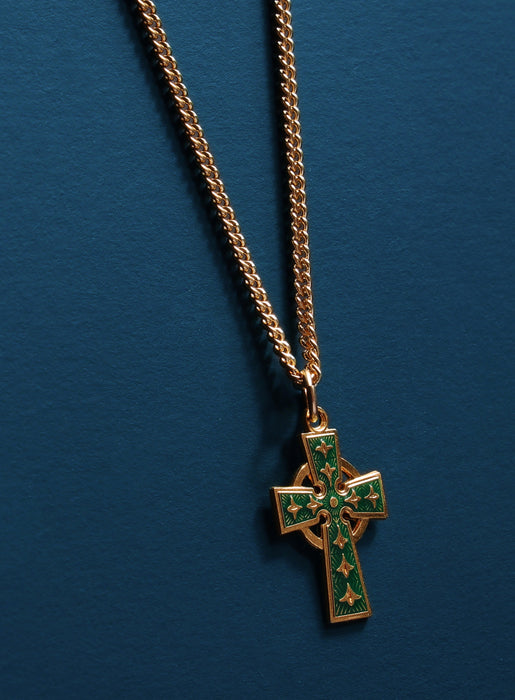 Gold Celtic Cross with Green enamel Necklace Necklaces WE ARE ALL SMITH: Men's Jewelry & Clothing.   