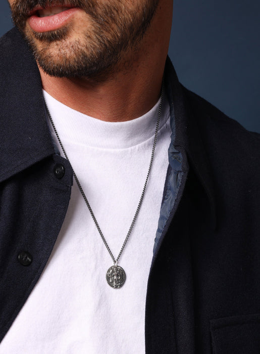 925 Oxidized Sterling Silver Guardian Angel Necklace Necklaces WE ARE ALL SMITH: Men's Jewelry & Clothing.   