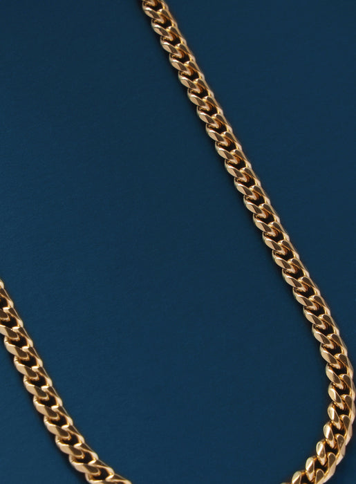 5mm 14K Gold plated Stainless Steel Bevel Cuban Chain Necklaces WE ARE ALL SMITH: Men's Jewelry & Clothing.   