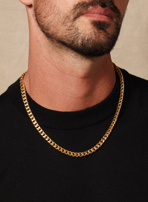 7mm 14k Gold plated Stainless Steel Bevel Cuban Chain Necklaces WE ARE ALL SMITH: Men's Jewelry & Clothing.   