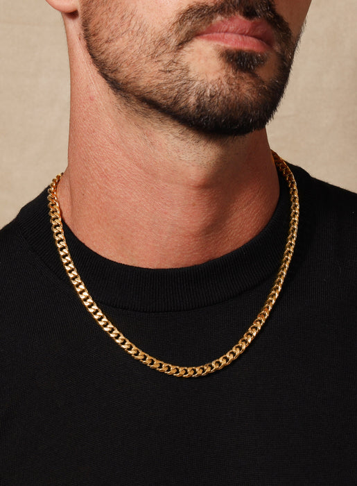 7mm 14k Gold plated Stainless Steel Bevel Cuban Chain