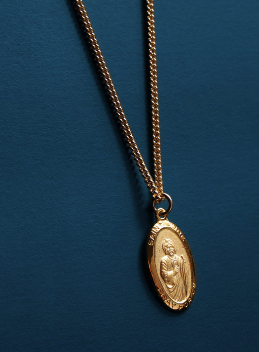 St Jude Thaddeus Petite Medal Necklace with Spiga Chain - 14K Yellow Gold  16-22in | GoldenMine.com
