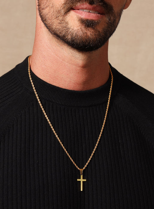 Medium Gold Cross on Rope chain Necklaces WE ARE ALL SMITH: Men's Jewelry & Clothing.   