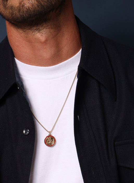 Gold Saint Christopher Red enamel pendant Necklaces WE ARE ALL SMITH: Men's Jewelry & Clothing.   