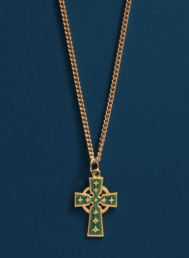 Gold Celtic Cross with Green enamel Necklace Necklaces WE ARE ALL SMITH: Men's Jewelry & Clothing.   