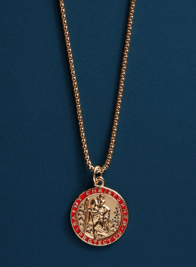 Gold Saint Christopher Red enamel pendant Necklaces WE ARE ALL SMITH: Men's Jewelry & Clothing.   