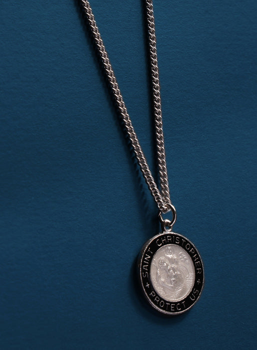 Sterling Silver Saint Christopher Round Medal Necklaces WE ARE ALL SMITH: Men's Jewelry & Clothing.   