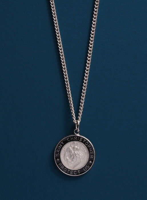 Sterling Silver Saint Christopher Round Medal Necklaces WE ARE ALL SMITH: Men's Jewelry & Clothing.   