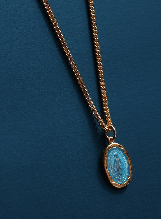 Miraculous medal with blue enamel on 14k Gold Filled Chain Necklaces WE ARE ALL SMITH: Men's Jewelry & Clothing.   