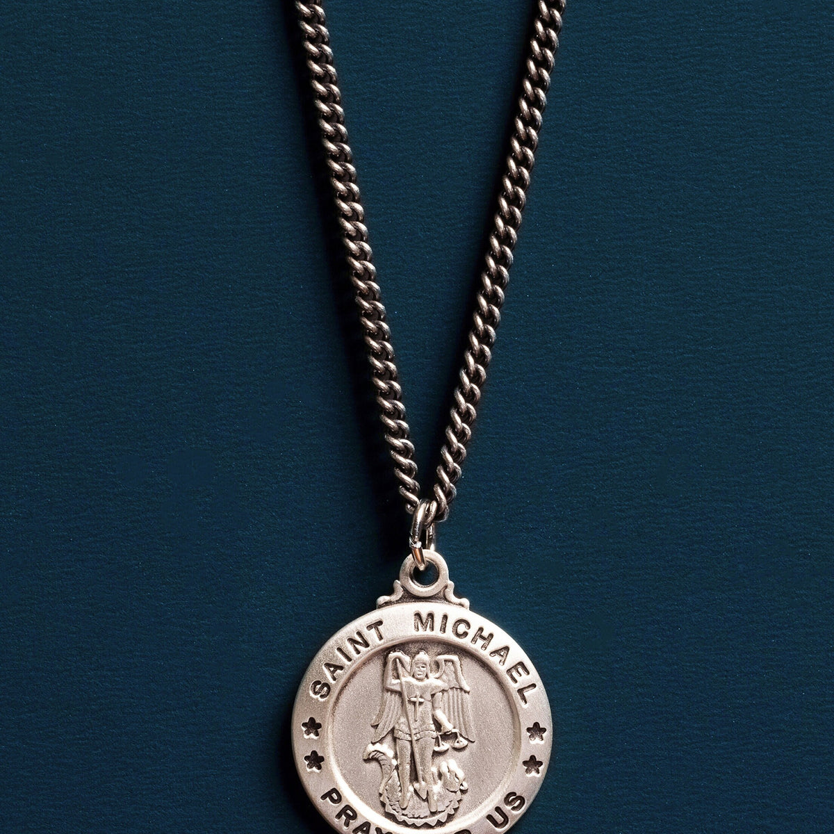 14k 18k gold men's oval archangel Michael necklace pendant 2