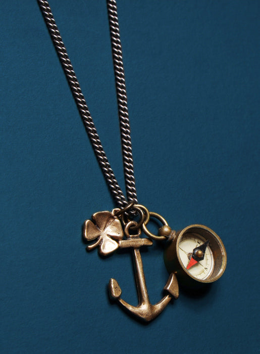 Bronze anchor, four leaf clover and compass necklace for men Necklaces WE ARE ALL SMITH: Men's Jewelry & Clothing.   