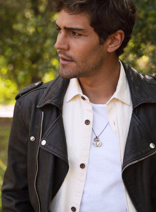 Bronze anchor four leaf clover and compass necklace for men