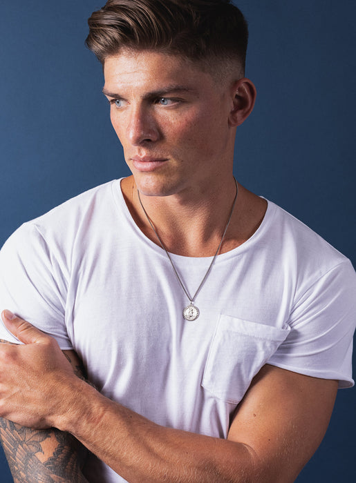 Saint Patrick Men's Sterling Silver Medal and Curb Chain Necklace Necklace WE ARE ALL SMITH: Men's Jewelry & Clothing.   