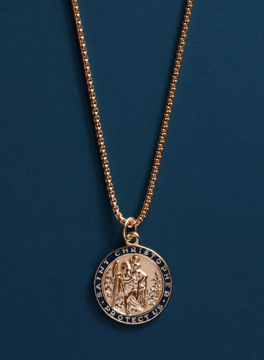 Gold Saint Christopher Round Medal w/ dark navy enamel Necklaces WE ARE ALL SMITH: Men's Jewelry & Clothing.   