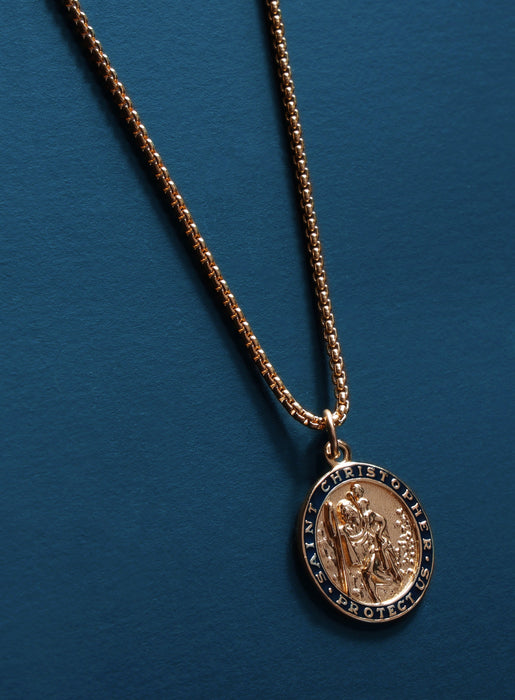 Gold Saint Christopher Round Medal w/ dark navy enamel Necklaces WE ARE ALL SMITH: Men's Jewelry & Clothing.   