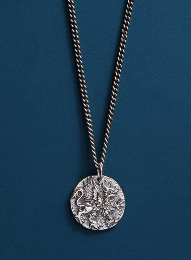 925 Oxidized Sterling Silver Griffin Coin Necklace Necklaces WE ARE ALL SMITH: Men's Jewelry & Clothing.   