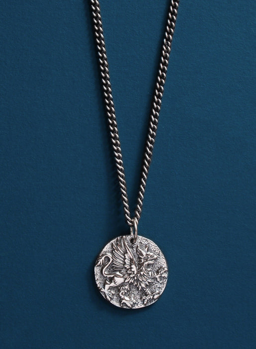 925 Oxidized Sterling Silver Griffin Coin Necklace Necklaces WE ARE ALL SMITH: Men's Jewelry & Clothing.   