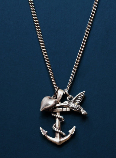 Sterling Silver anchor, hummingbird and heart Necklace Necklaces WE ARE ALL SMITH: Men's Jewelry & Clothing.   