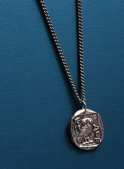 925 Oxidized Sterling Silver Owl Coin Necklace Necklaces WE ARE ALL SMITH: Men's Jewelry & Clothing.   