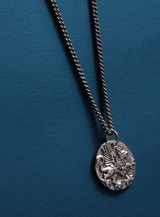 925 Oxidized Sterling Silver Griffin Coin Necklace Necklaces WE ARE ALL SMITH: Men's Jewelry & Clothing.   