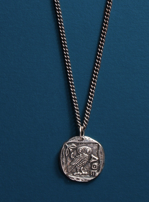 925 Oxidized Sterling Silver Owl Coin Necklace - Main Image