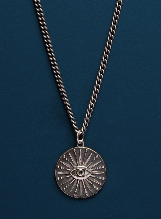 All Seeing Eye Sterling Silver Pendant on oxidized sterling chain Necklaces WE ARE ALL SMITH: Men's Jewelry & Clothing.   