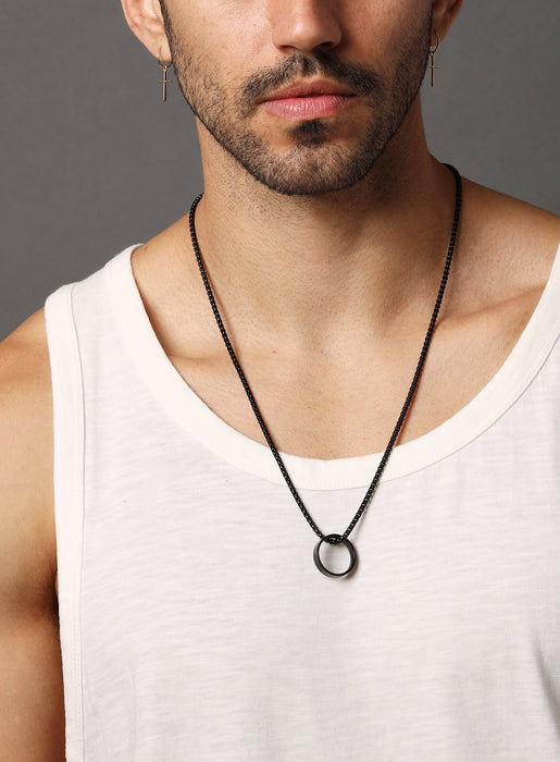 Black Ring pendant on 3mm Venetian Round box chain Necklaces WE ARE ALL SMITH: Men's Jewelry & Clothing.   