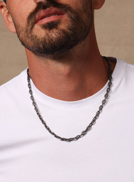 925 Oxidized Sterling Silver Anchor Chain Necklace for Men  WE ARE ALL SMITH: Men's Jewelry & Clothing.   