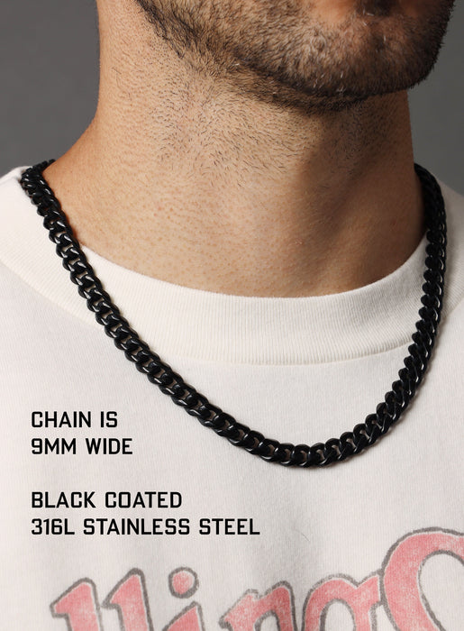 9mm Black Miami Cuban chain in black coated 316L Stainless Steel Necklaces WE ARE ALL SMITH: Men's Jewelry & Clothing.   