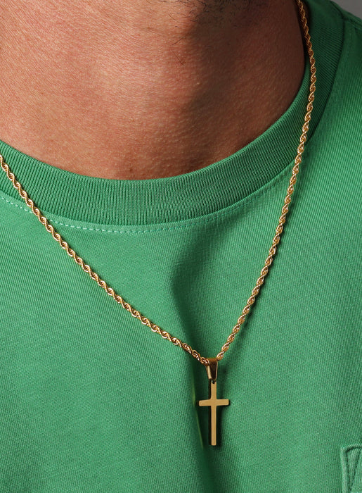 Gold Cross Pendant and Rope Chain for Men Necklaces WE ARE ALL SMITH: Men's Jewelry & Clothing.   