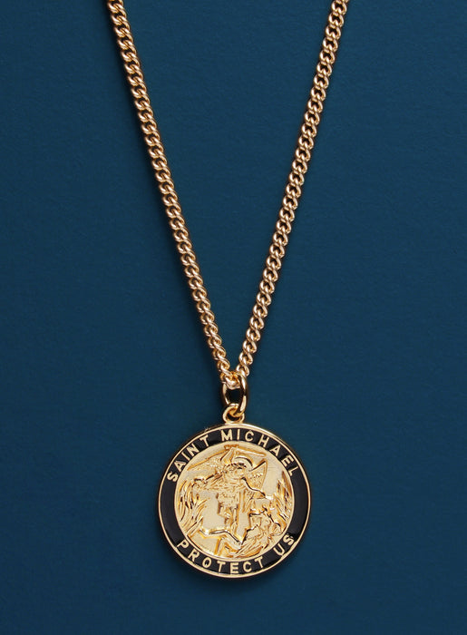 Saint Michael Protection Angel Round Vermeil Gold Pendant for Men Necklaces WE ARE ALL SMITH: Men's Jewelry & Clothing.   