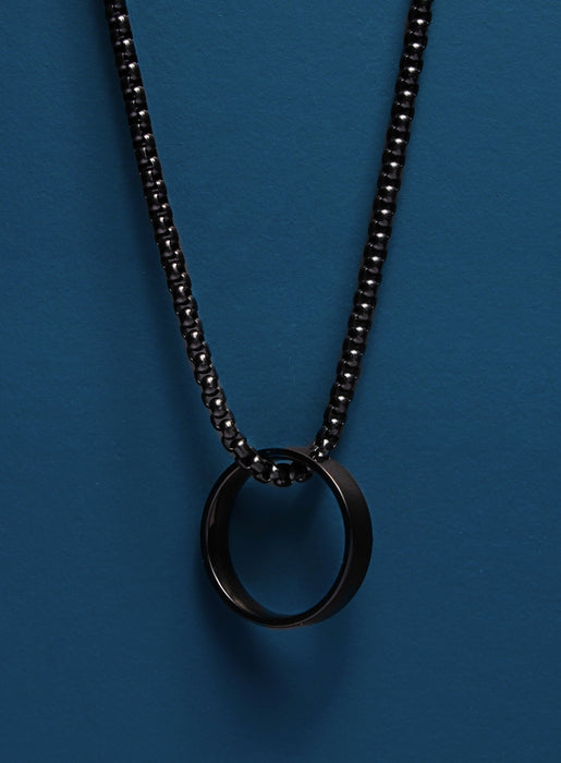 Black Ring pendant on 3mm Venetian Round box chain Necklaces WE ARE ALL SMITH: Men's Jewelry & Clothing.   