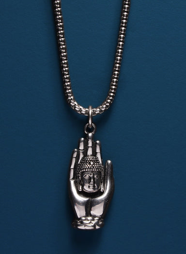 Silver Buddha head on hand 316L Stainless Steel Chain Necklaces WE ARE ALL SMITH: Men's Jewelry & Clothing.   