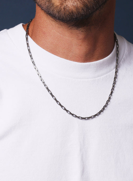 925 Oxidized Sterling Silver Long Box Rectangle Chain Necklace Necklaces WE ARE ALL SMITH: Men's Jewelry & Clothing.