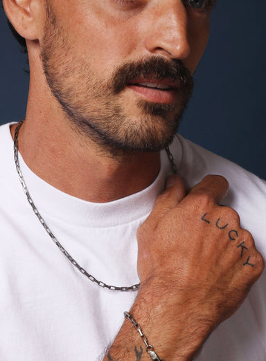 925 Oxidized Sterling Silver Long Box Rectangle Chain Necklace Necklaces WE ARE ALL SMITH: Men's Jewelry & Clothing.