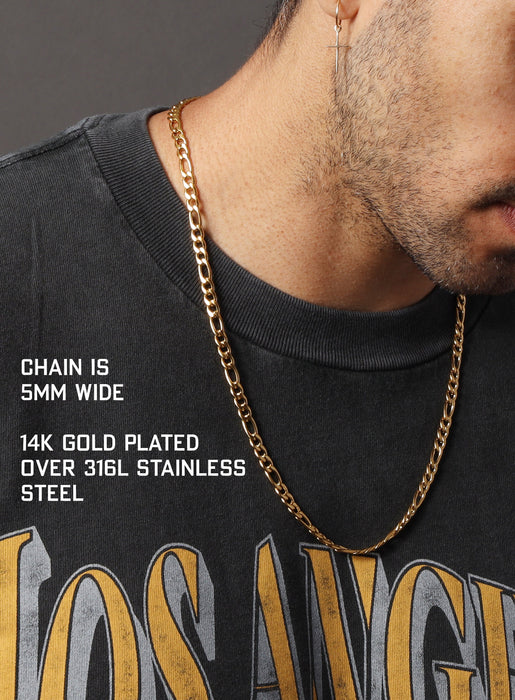 5mm wide Figaro link gold chain necklace Necklaces WE ARE ALL SMITH: Men's Jewelry & Clothing.   