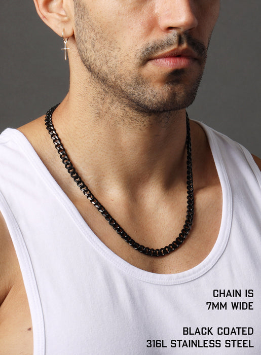 7mm Black Miami Cuban Chain for Men Necklaces WE ARE ALL SMITH: Men's Jewelry & Clothing.   