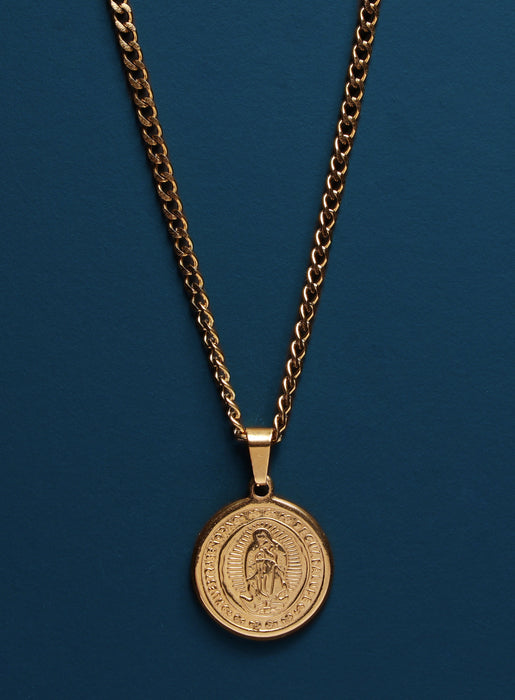 Round Virgen de Guadalupe 14k Gold plated necklace Necklaces WE ARE ALL SMITH: Men's Jewelry & Clothing.   