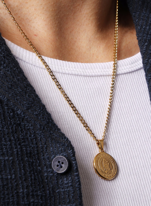 Round Virgen de Guadalupe 14k Gold plated necklace