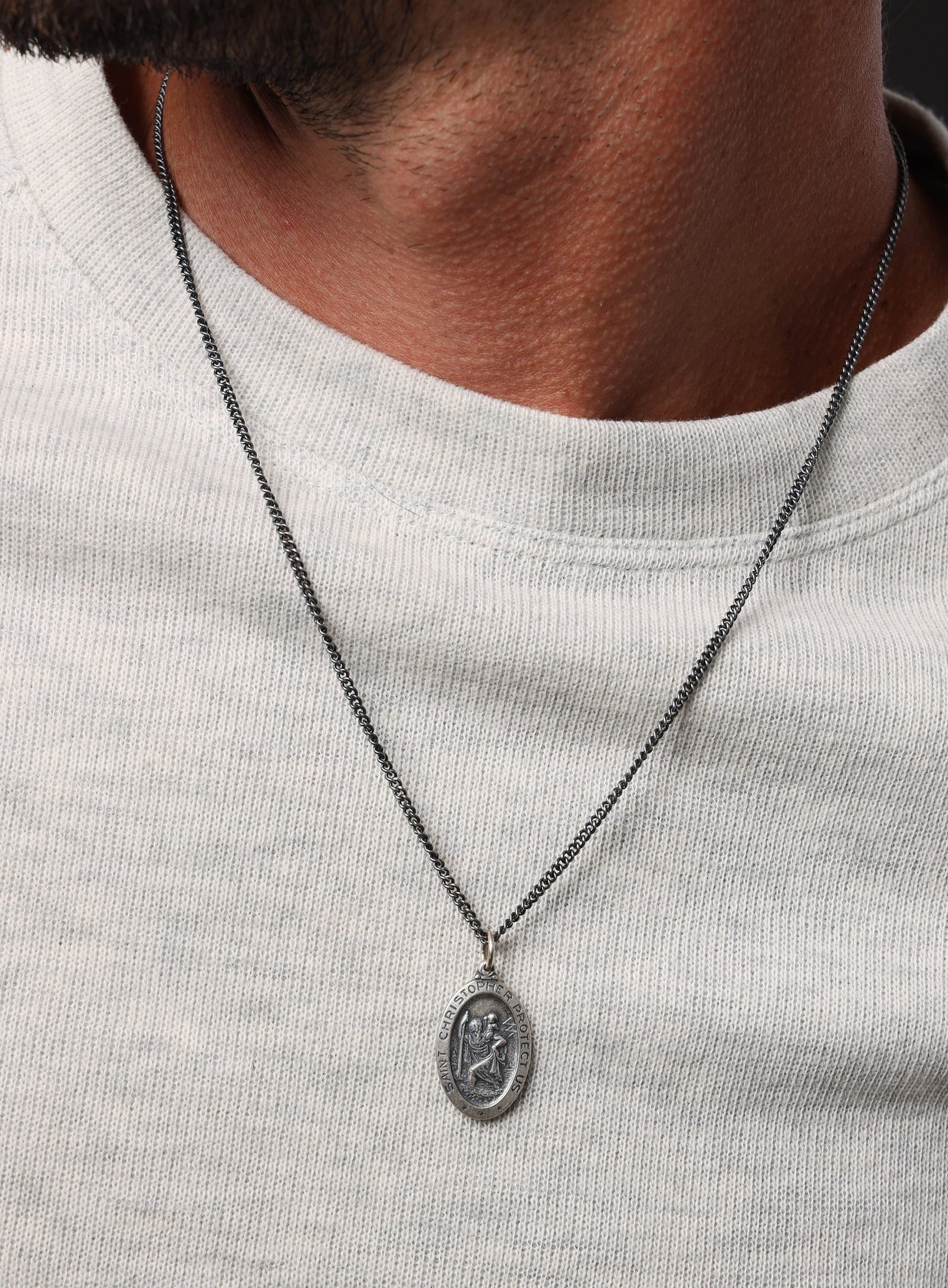 Saint Christopher Sterling Silver Oval Medal Necklace for Men — WE ARE ...