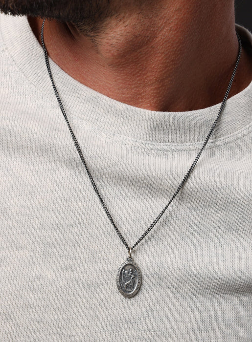 Saint Christopher Sterling Silver Oval Medal Necklace for Men Jewelry WE ARE ALL SMITH   