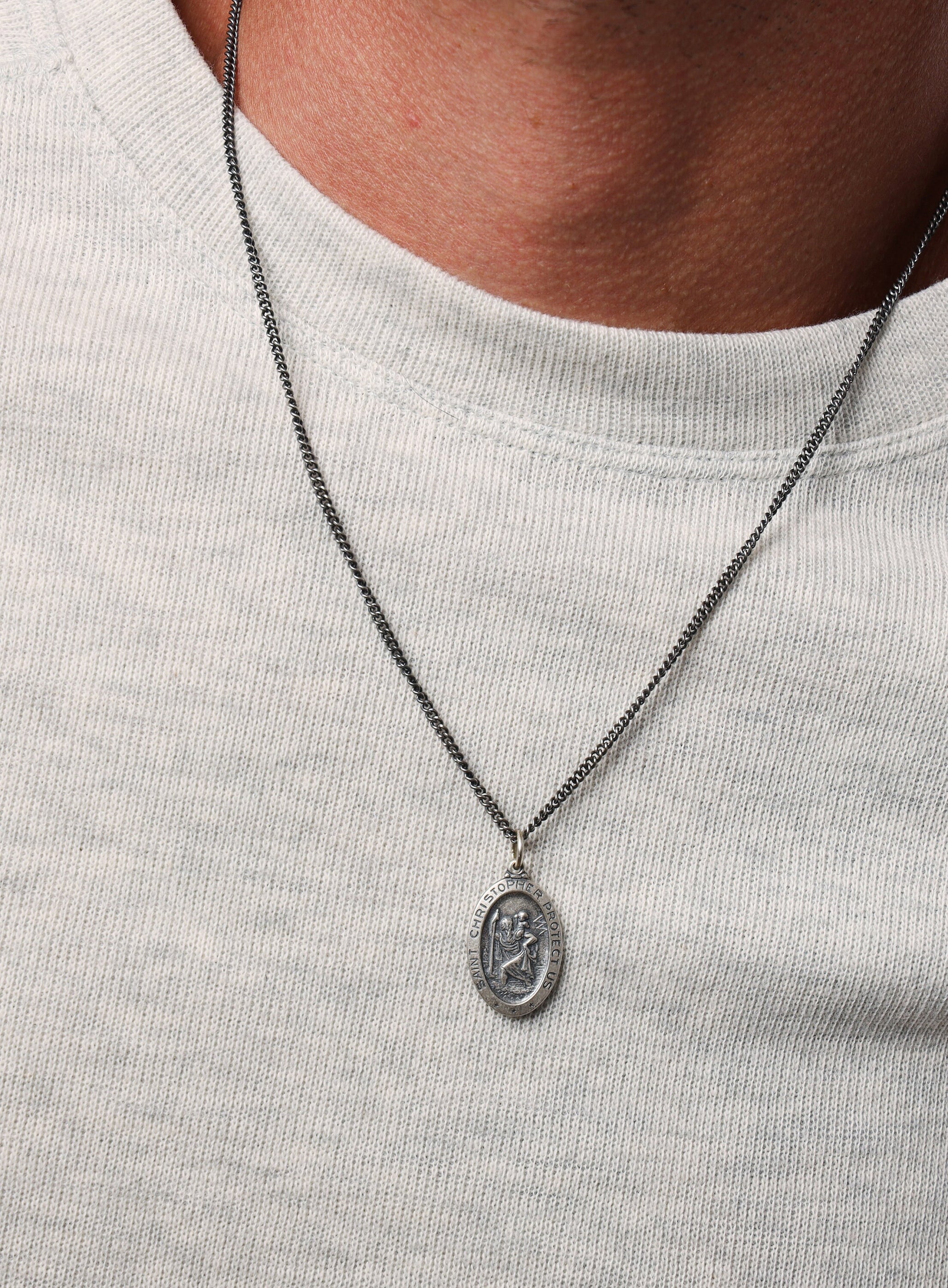 Saint Christopher Sterling Silver Oval Medal Necklace for Men — WE ARE ...