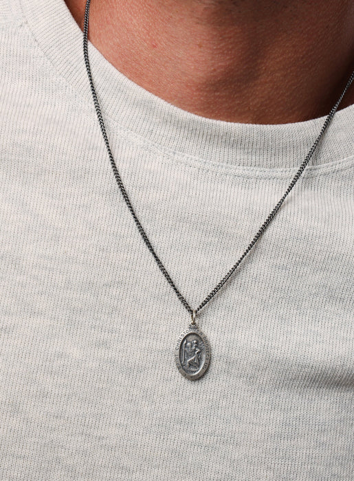 Saint Christopher Sterling Silver Oval Medal Necklace for Men Jewelry WE ARE ALL SMITH   