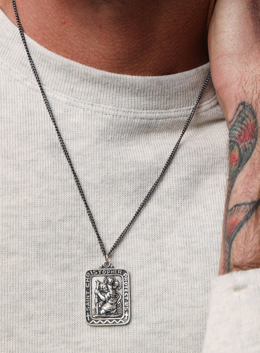 Saint Christopher Large Rectangular Medal Necklace for Men Jewelry WE ARE ALL SMITH   
