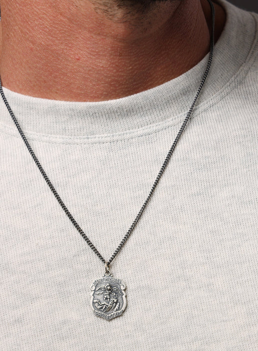 Sterling Silver Saint Michael Shield Shape Pendant Necklace for Men Jewelry WE ARE ALL SMITH   