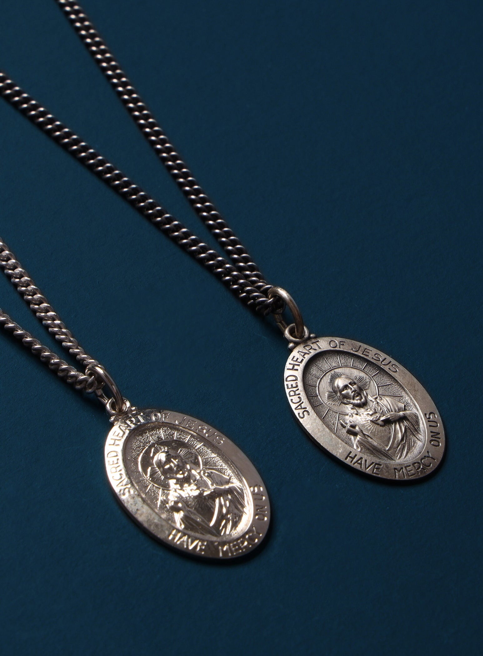Sacred Heart of Jesus Sterling Silver Oval Medal Necklace for Men — WE ...