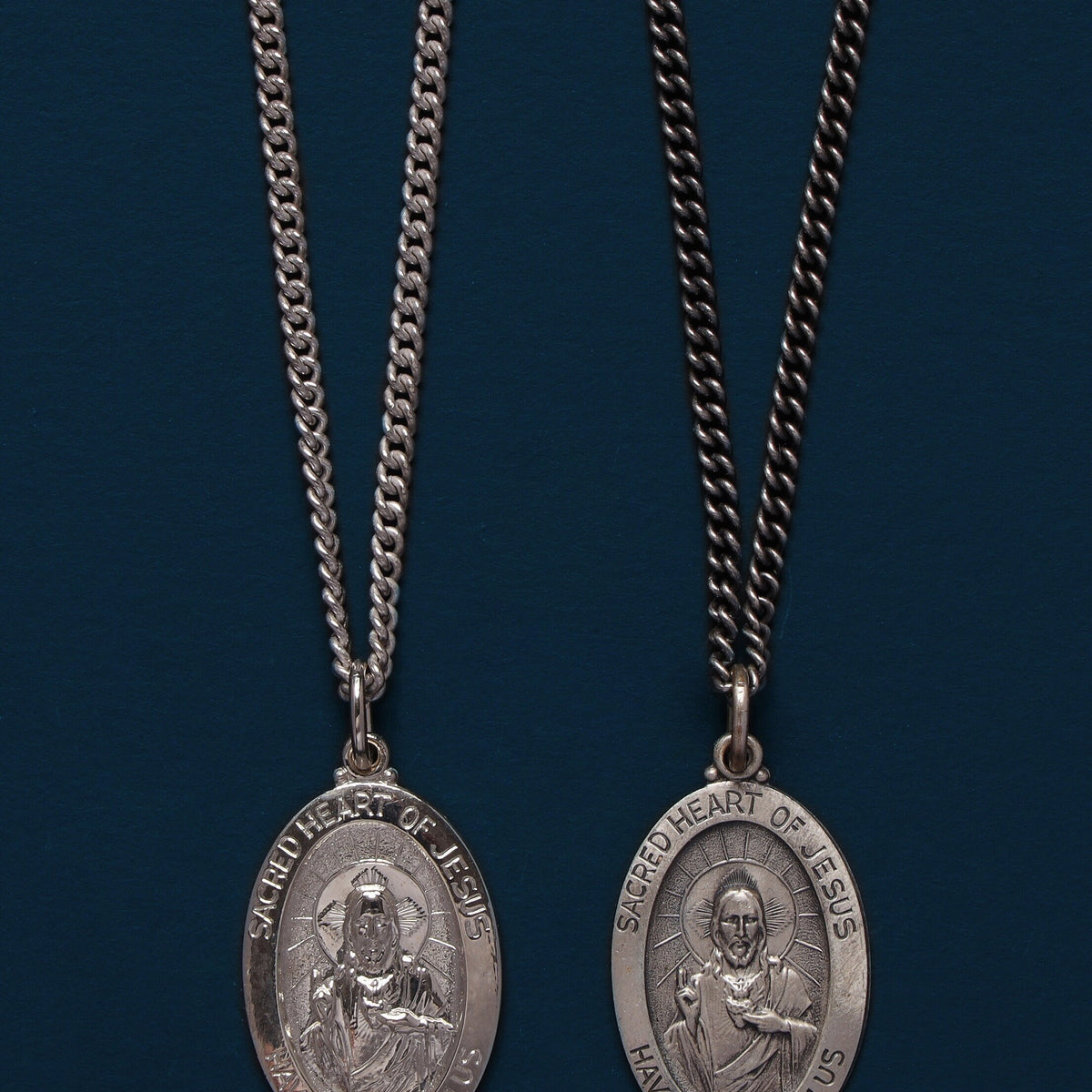 Sacred Heart of Jesus Sterling Silver Oval Medal Necklace for Men — WE ...