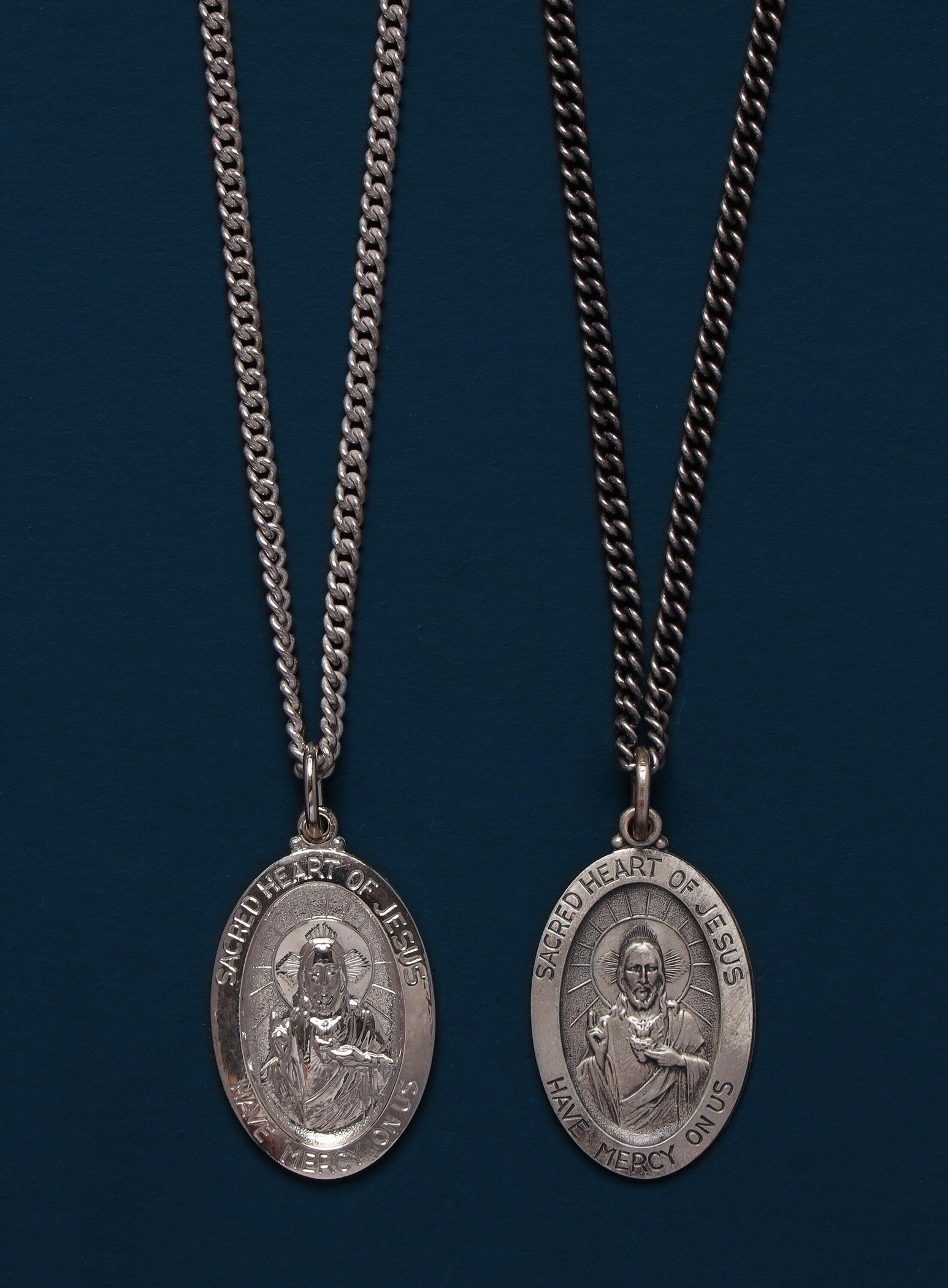 Sacred Heart of Jesus Sterling Silver Oval Medal Necklace for Men — WE ...
